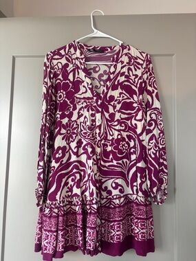 Zara Magenta Floral Long-Sleeve V-Neck Tunic